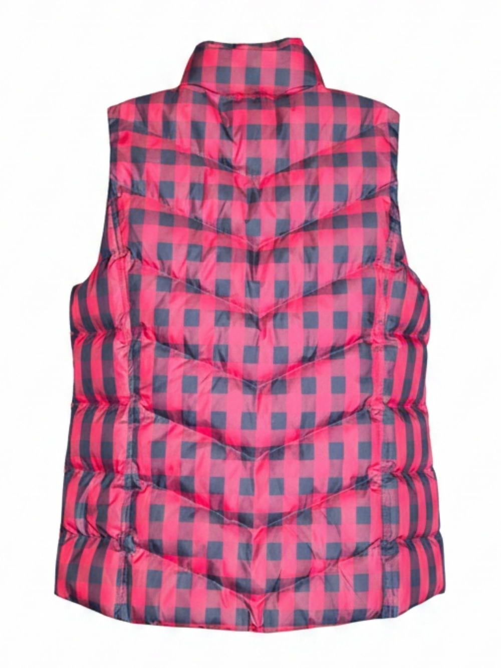 80% Down 20% Feather Fill Lands' End Red and Black Buffalo Check Puffer Vest - Picture 6 of 8